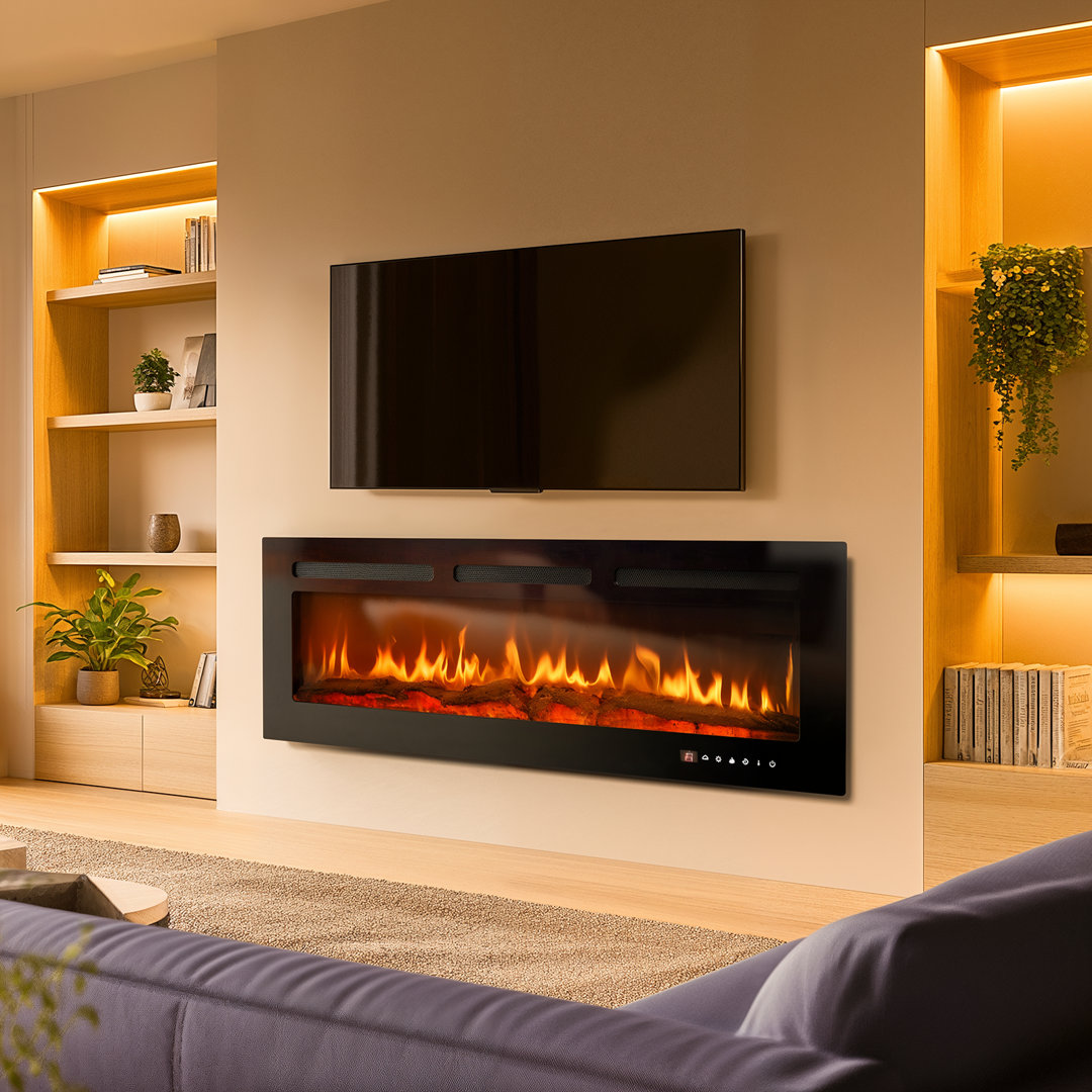 Pahl Recessed Wall Mounted Electric Indoor Fireplace with Smart Control and Remote